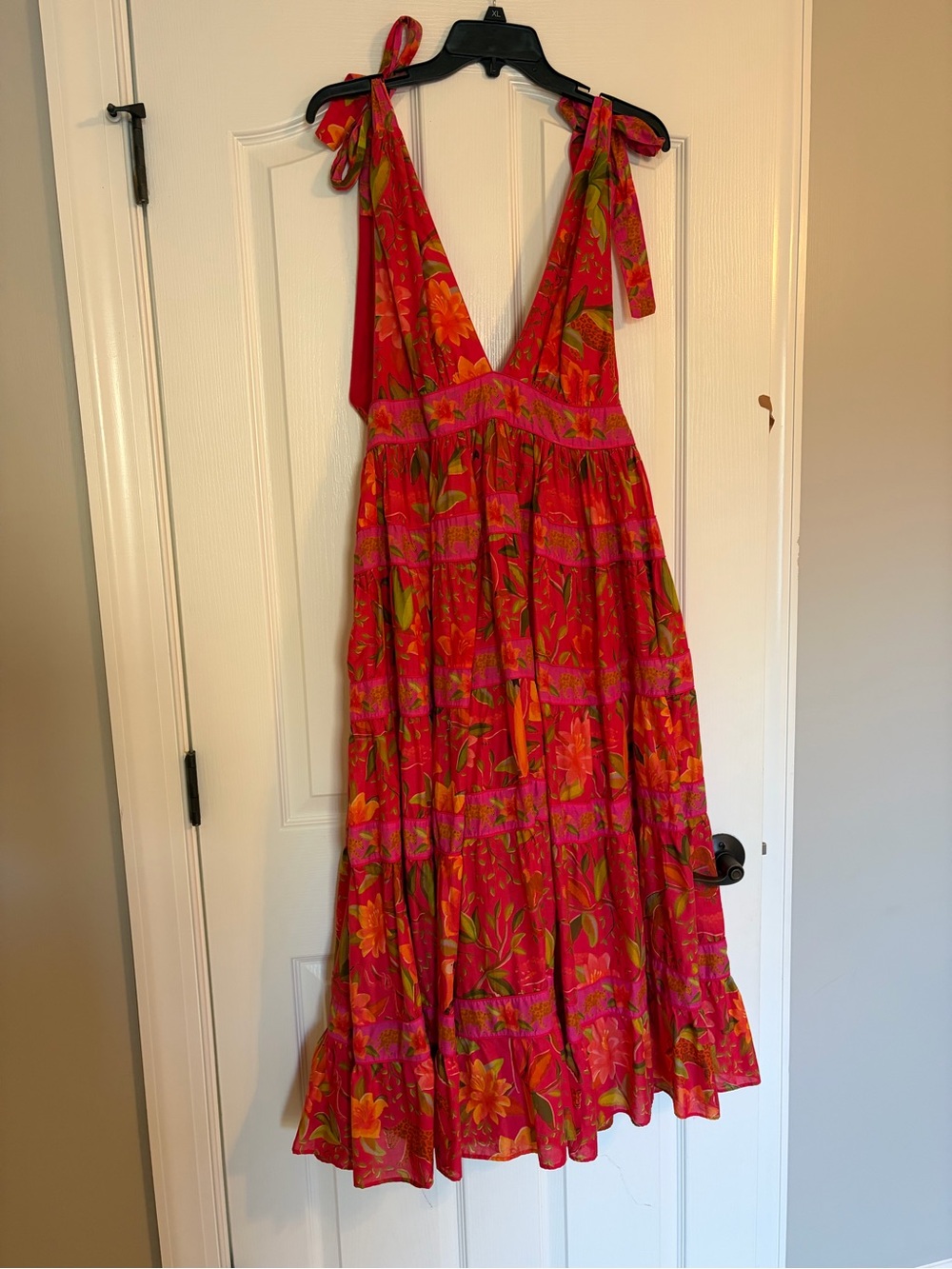 FarmRio Red Floral Tie-Shoulder Sundress Size Medium